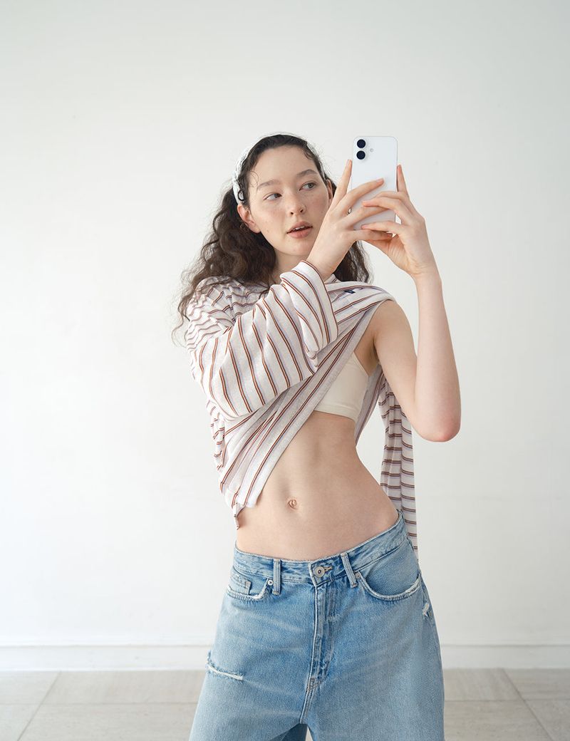 Sheer Stripe Long Sleeve Tee_White