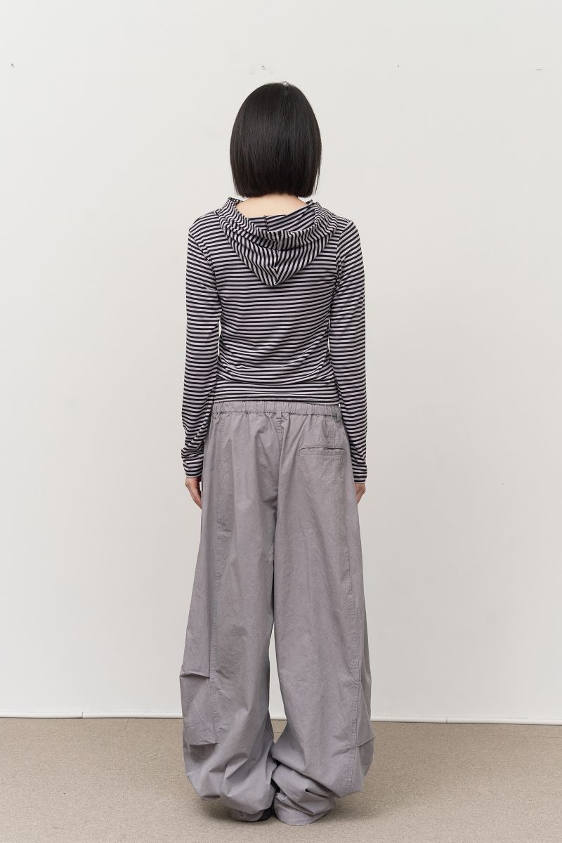 (W) Mee Striped Hooded Top