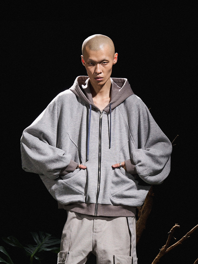 RELABEL（リレーベル）の「2510SWEAT_RELABEL 24AW Bug-Owned Forms Various Materials Bat Sleeve Zip Knit Sweatshirt（Tops）」