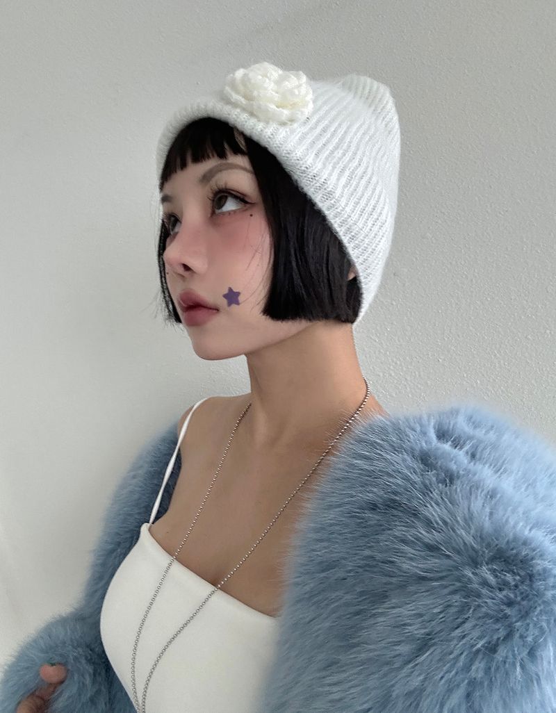 Delight-J（ディライトジェイ）の「Flower corsage ribbed knit beanie（Hats）」