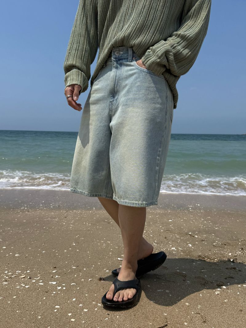 Ocean washing bermuda denim pants
