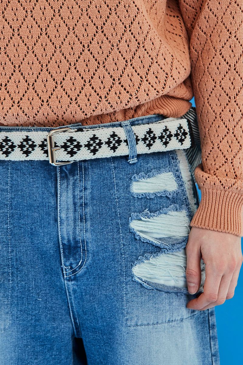 ARGYLE KNIT BELT / IVORY