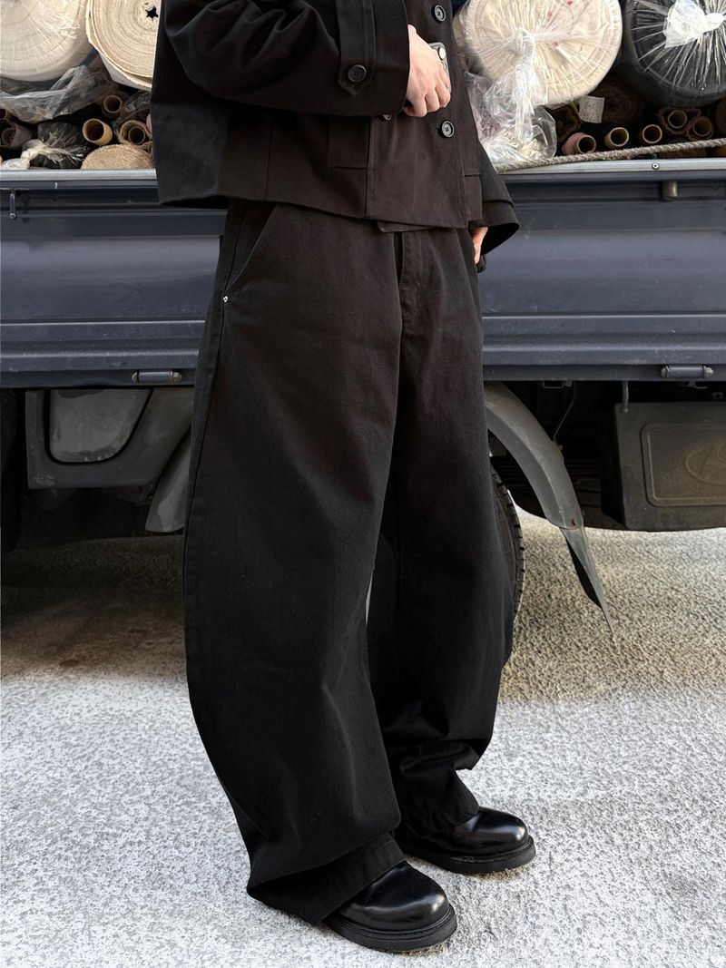  BLACK CURVED COTTON PANTS