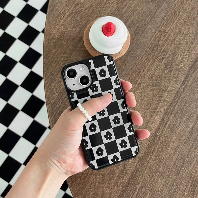 Flower check pattern epoxy bumper case (black)