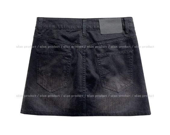 Tray Velvet Washed Denim Skirt