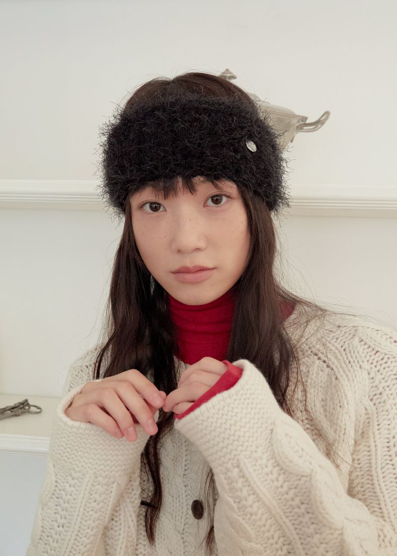 Hairy Knit Hairband - Black