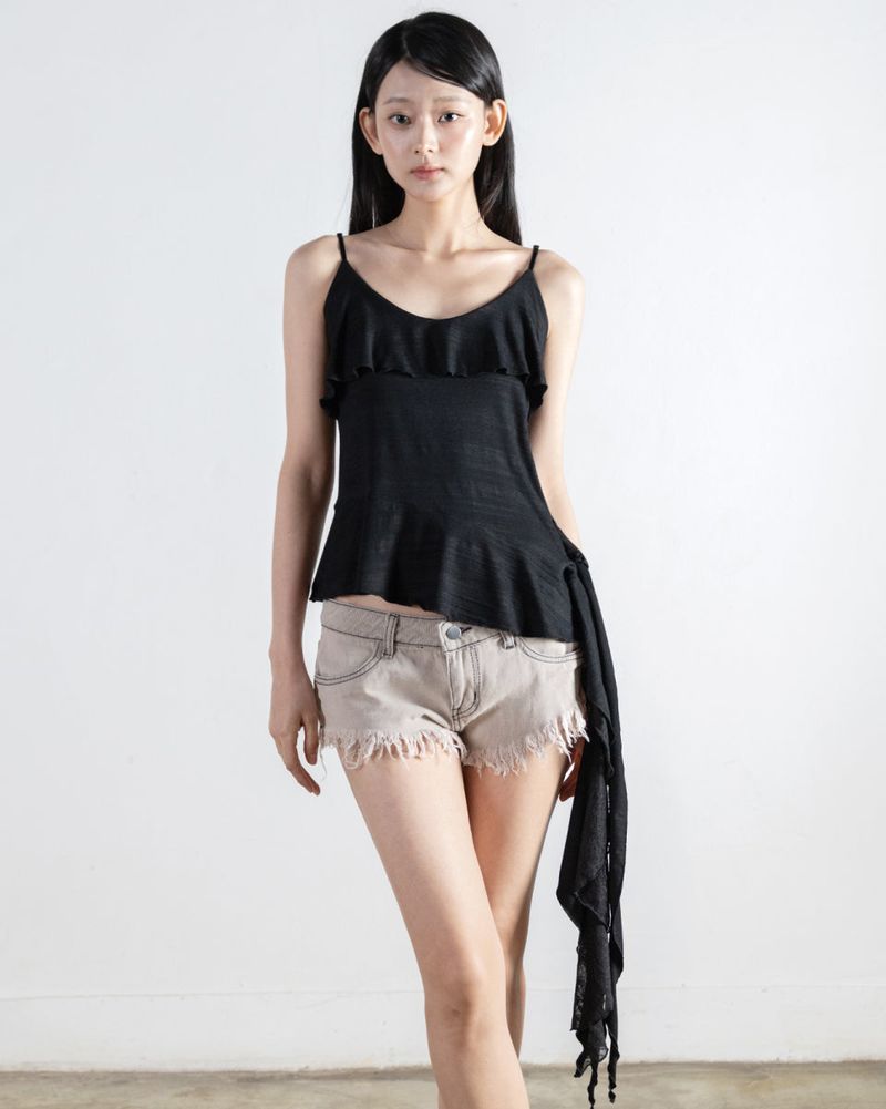 Oblique Ruffle Camisole Top Black