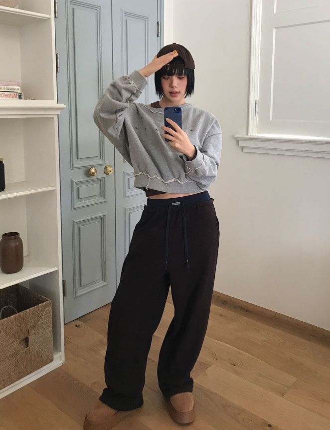 (Lining brushed) COLORBLOCK WAIST PANTS