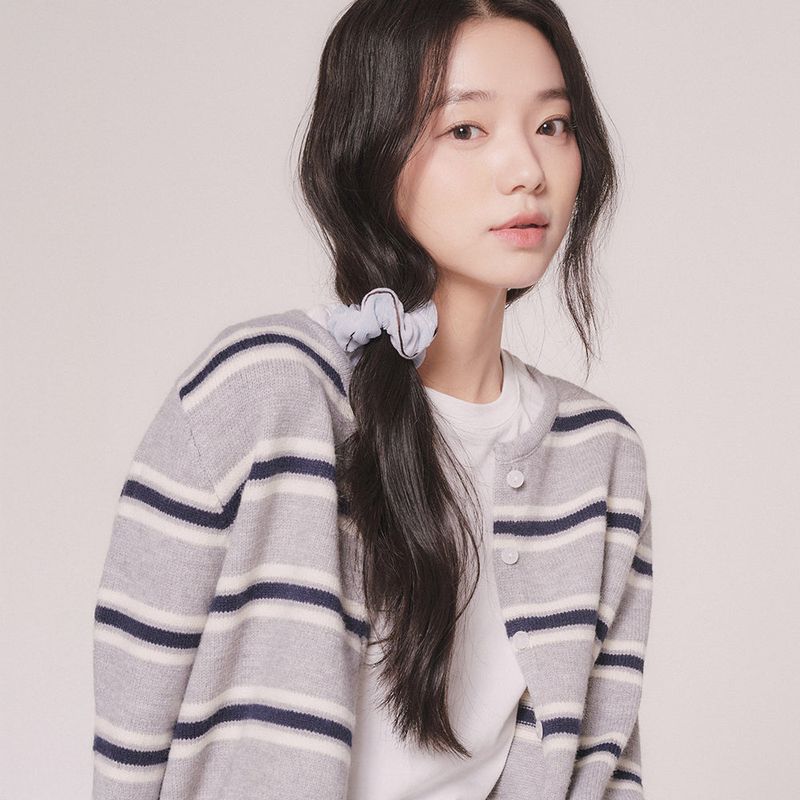 mellotory（メロートリー）の「STRIPE KNIT CARDIGAN (GRAY)（Tops）」