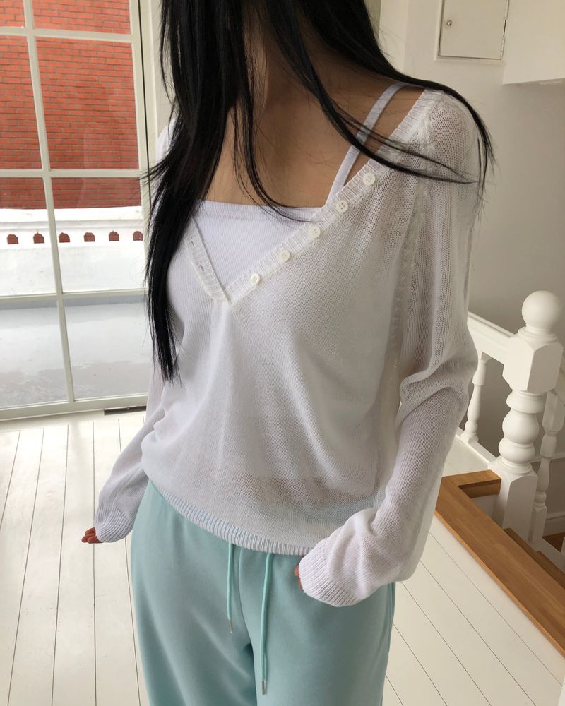 WONDER WONDER(ワンダーワンダー)の「Hebun Deep V-Neck Summer Knit(Tops)」