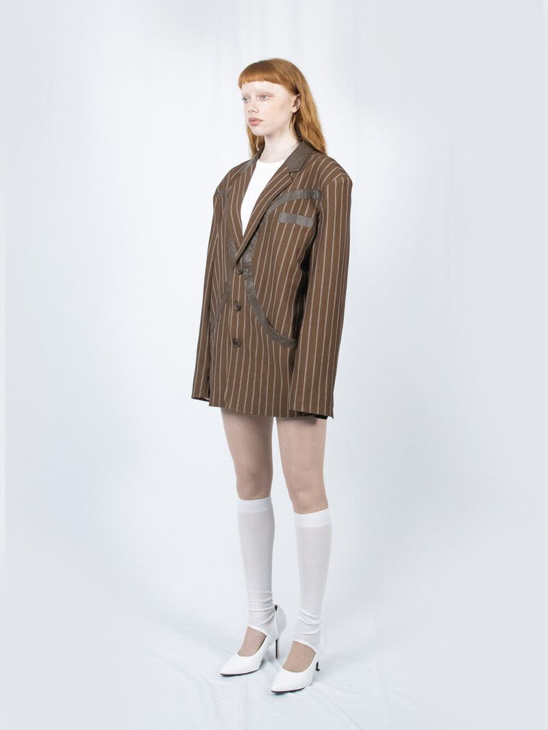Circle Leather Patch Blazer (Brown Stripe)