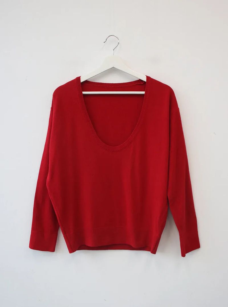 deep U-neck knit top