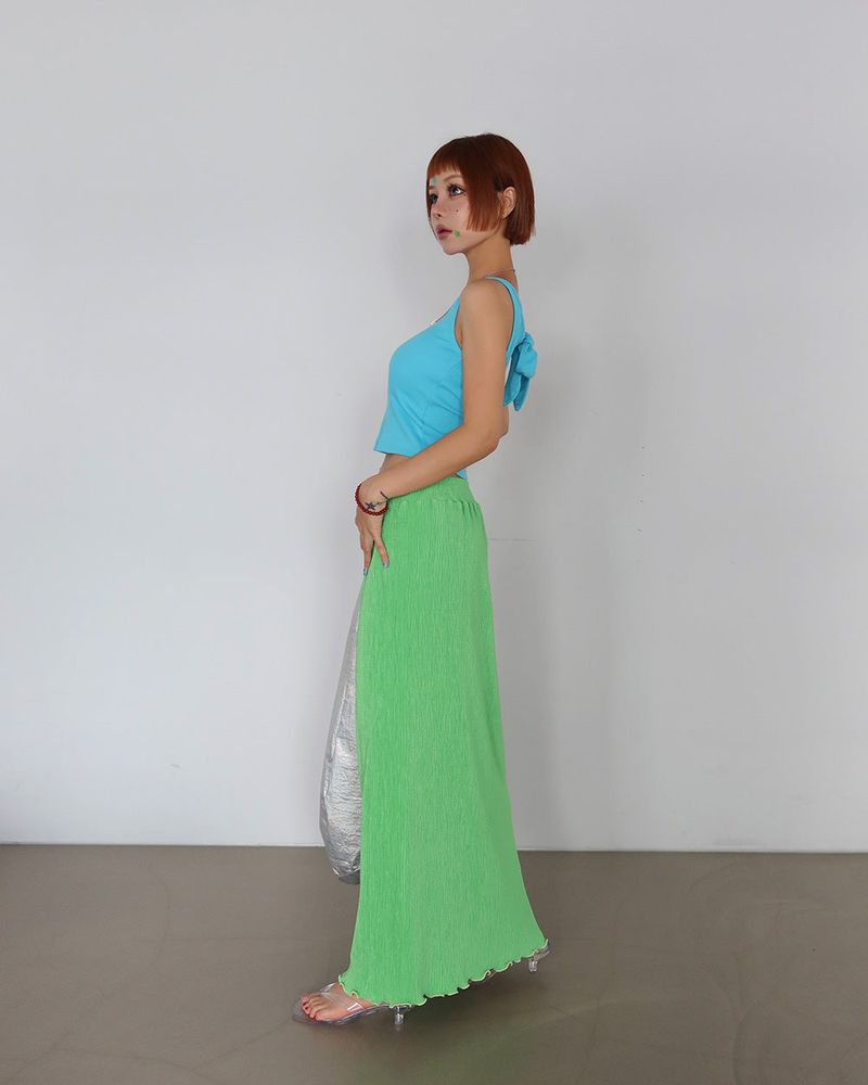 Back Slit Ribbon Knot Round Sleeveless