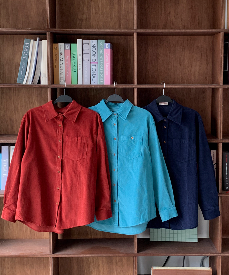 Corduroy Collar Shirt Shirt Blouse Basic Item Cotton