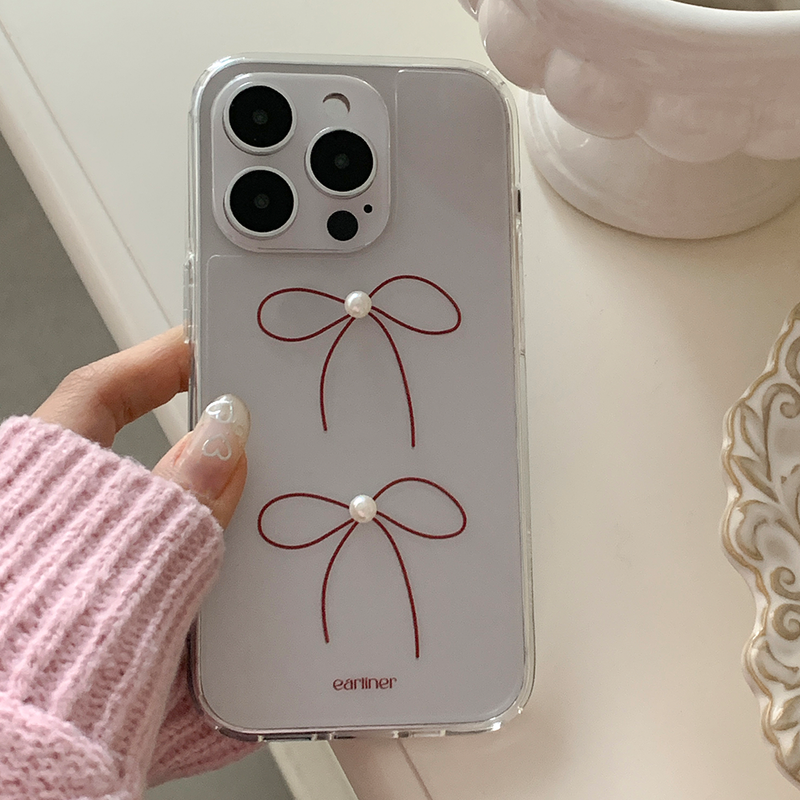 [handmade] red ribbon pearl jelly hard case