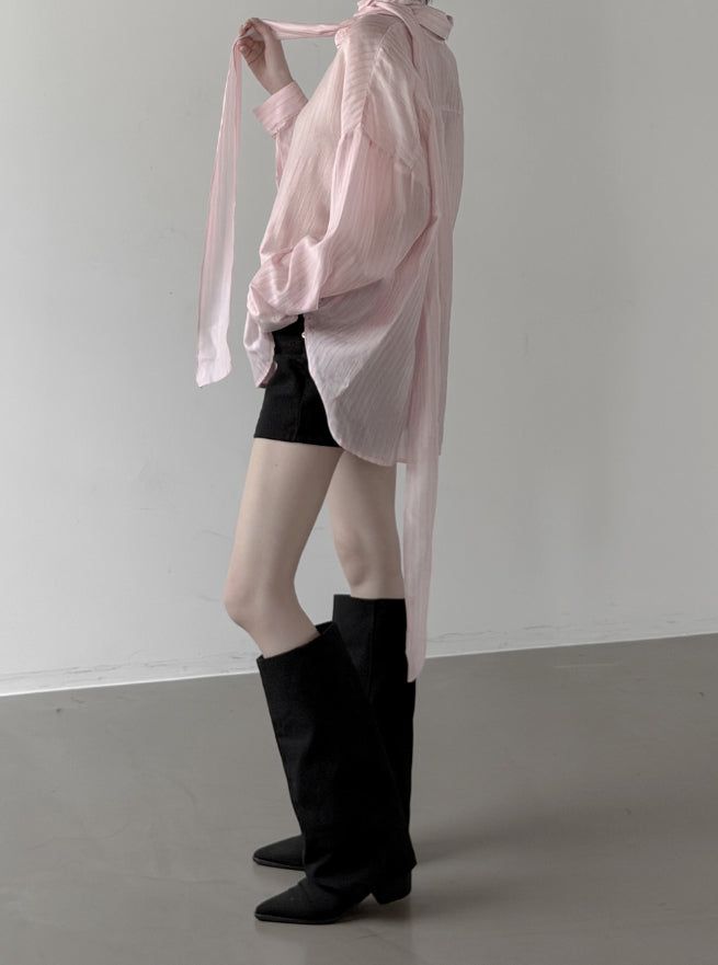 Sie Knot See-through Wrap Shirt Blouse
