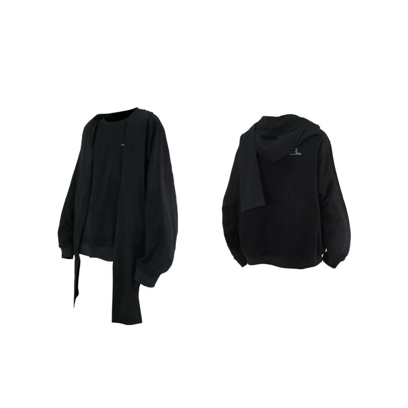 RELABEL('LABEL) detachable hood, 100% cotton, asymmetric deconstruction, loose and casual pullover round-neck sweater