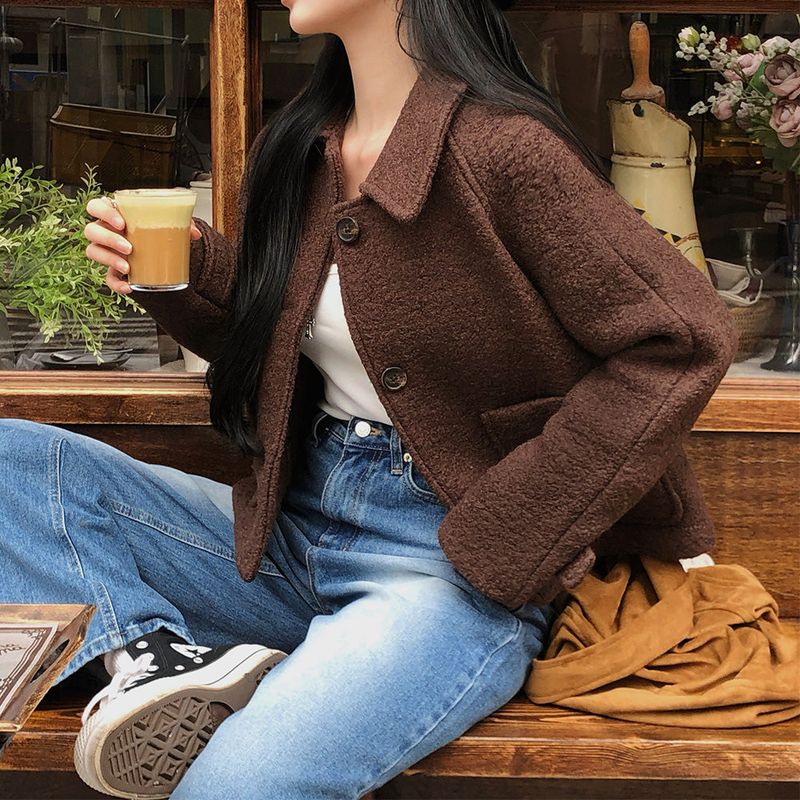 [BELLIDE MADE] fluffy wool collar short coat
