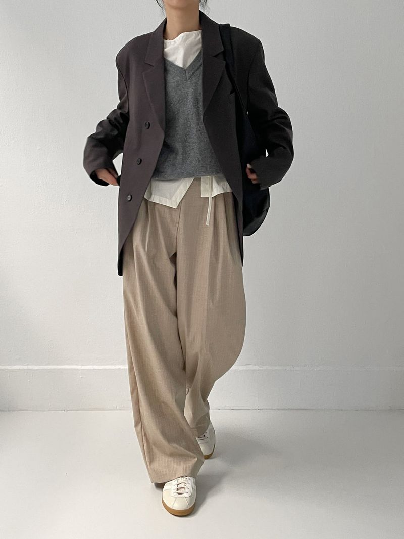 [unisex] Curved 3Button Over Fit Blazer Jacket