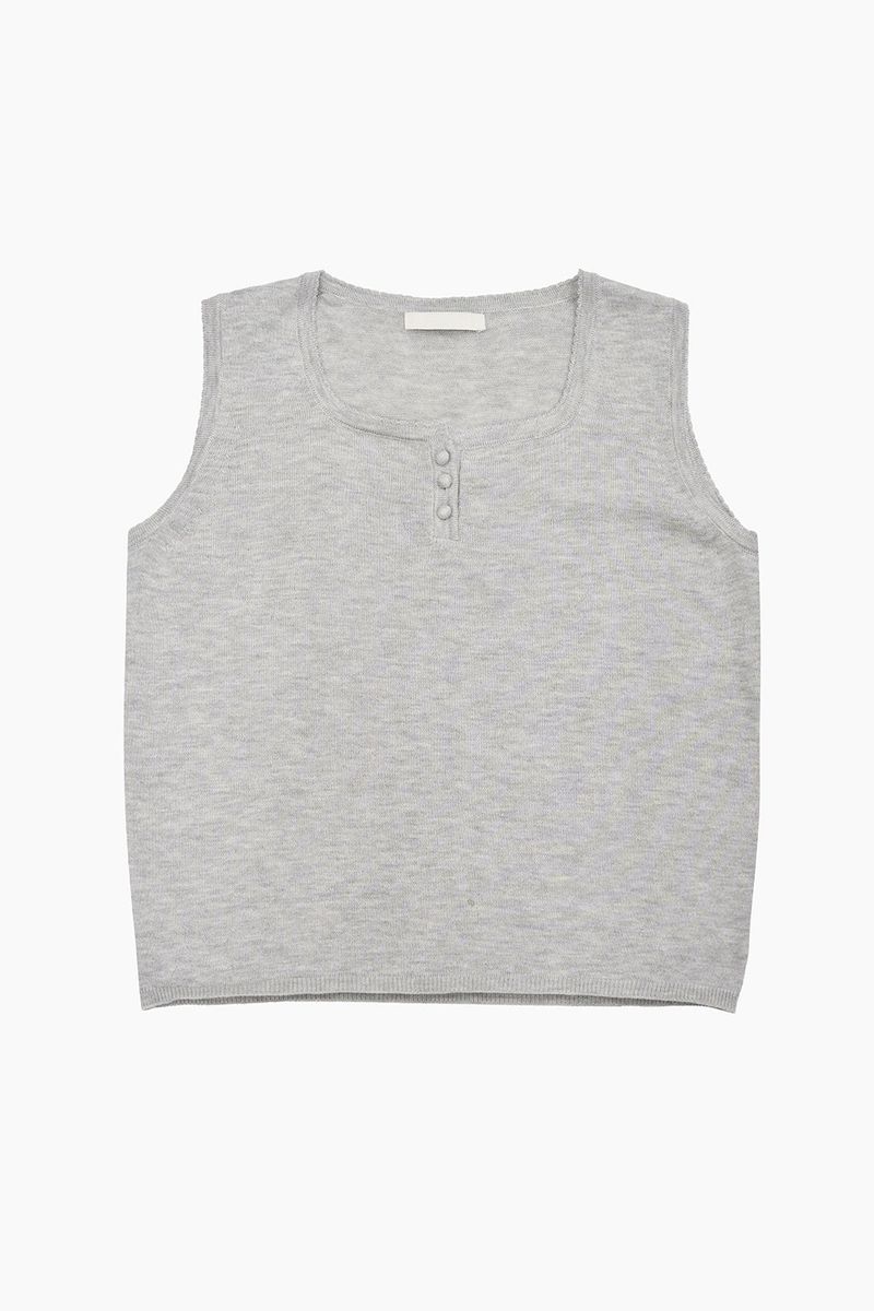 Silk button sleeveless knit top