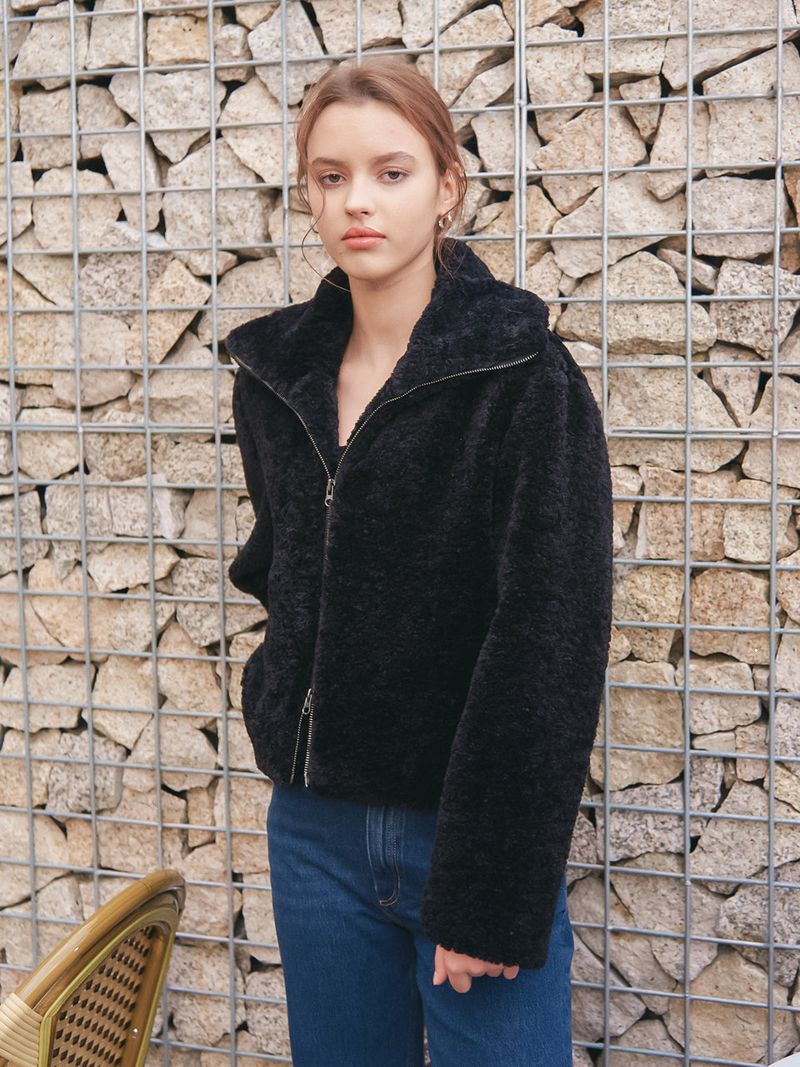 HIGHNECK FUR JACKET_BLACK