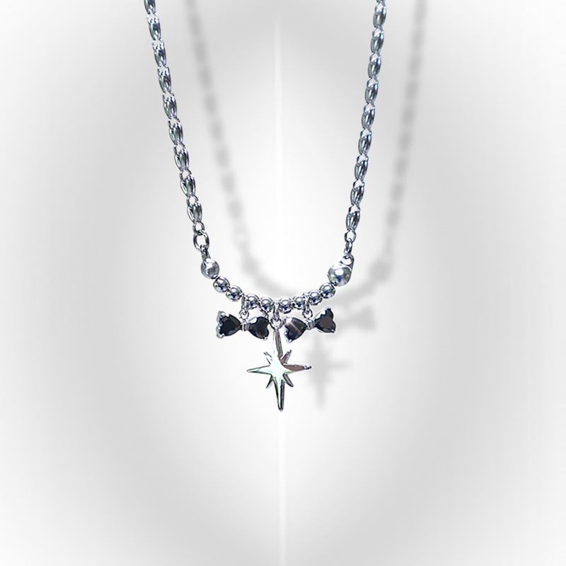 black double ribbon twinkle necklace
