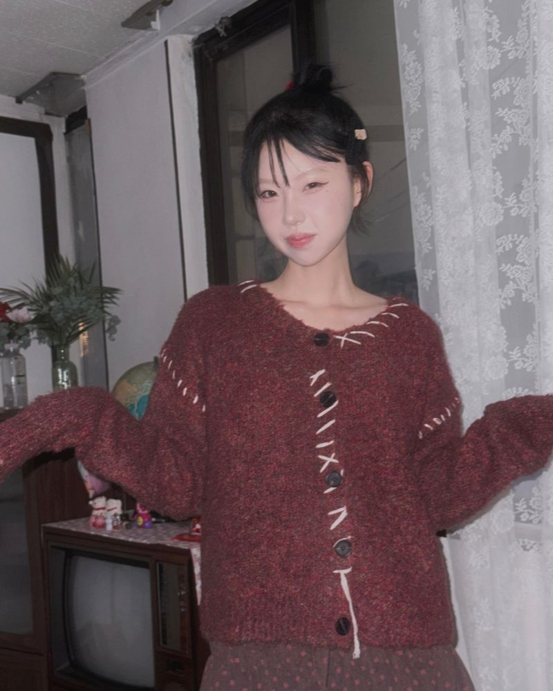 (3color) Mongle Stitch Hairy Loose Cardigan