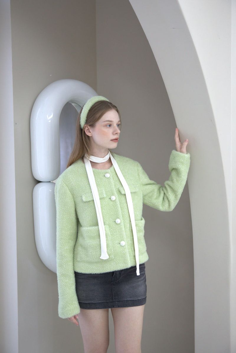 Feminine Pearl Fur Jacket Green