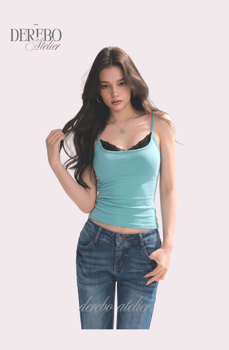 Mint lace layered sleeveless t-shirt