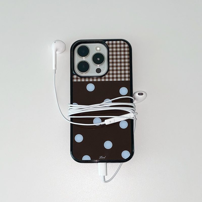 [MADE] [+MagSafe] DOT PATCH PHONE CASE BROWN (glass black bumper)