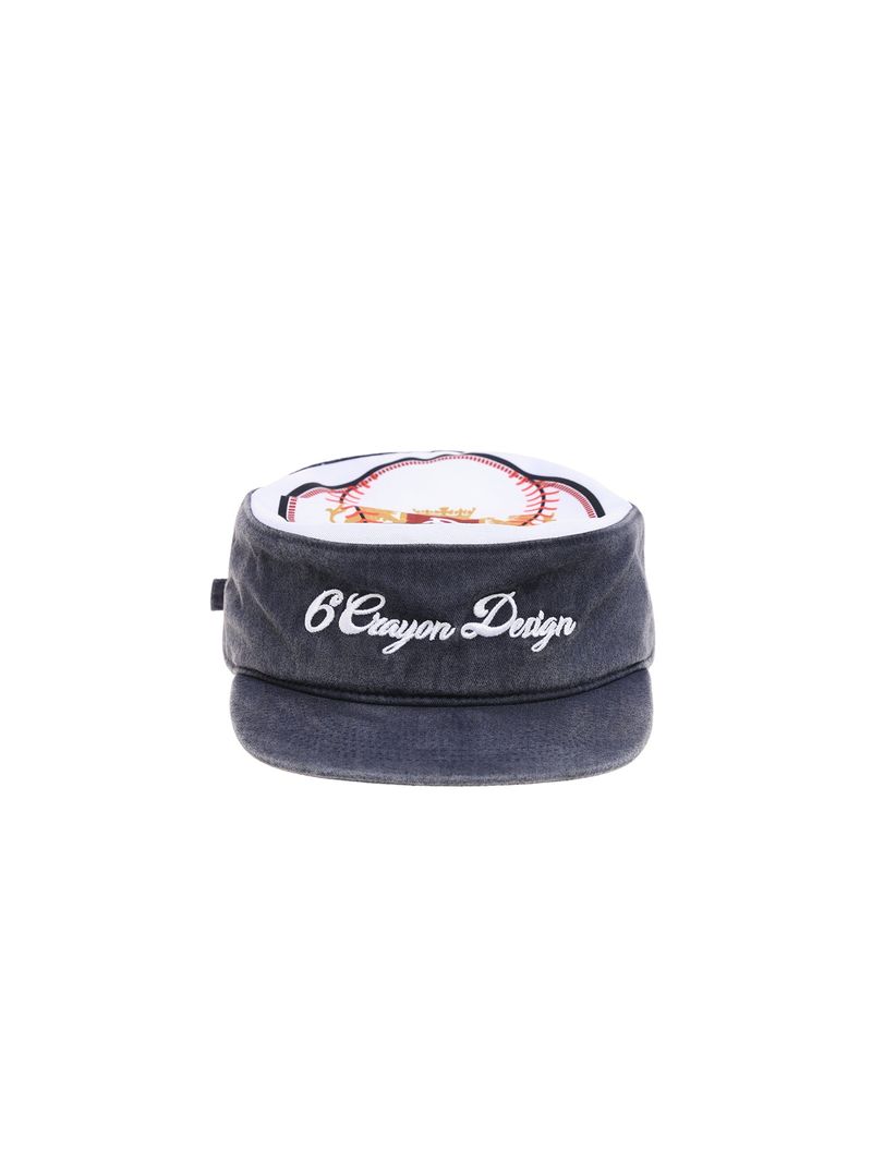 6CRAYON Flat Top Embroidered Navy Patchwork Baseball Cap