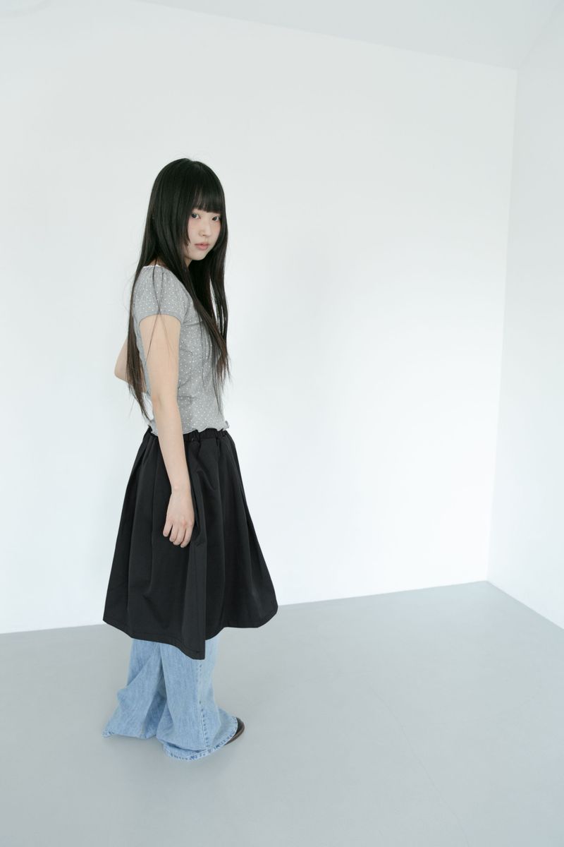 gather glossy midi skirt(2colors)