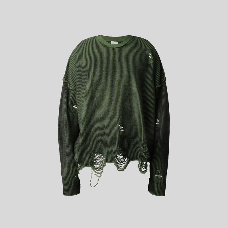 HIERARCHY STUDIOS Chroma - Distressed Green Flux Oversized Knit Sweater