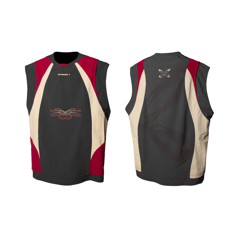  RELABEL Time Element (Overlay & Spread) Double Layered Mesh Patchwork Nylon Colour Block Sports Tank Top
