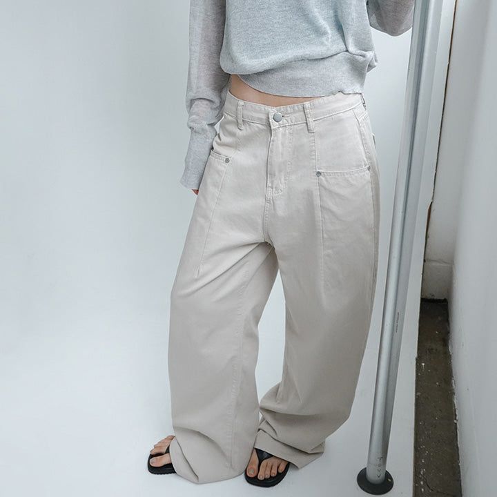 [Ritzdean] Rivet Square Pocket Wide Pants - 3color