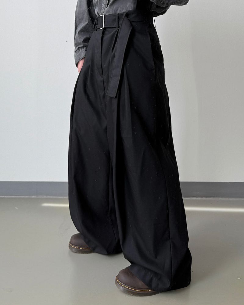 Drape Belted Wide Slacks