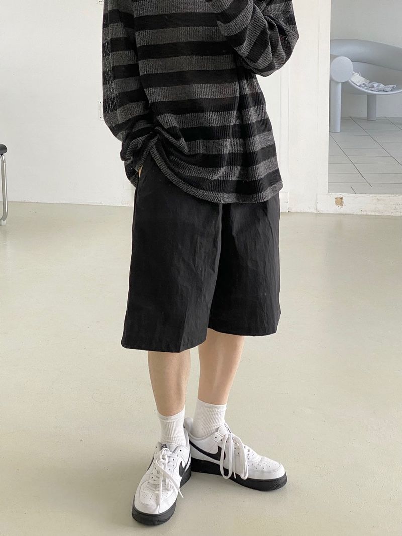 Nylon wide banding half pants 2C