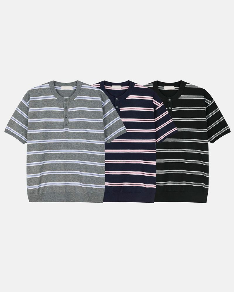 Diron Striped Henley Knit
