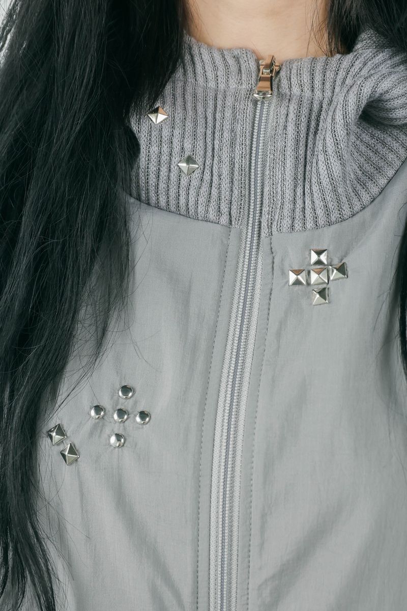 studs nylon knitzip hoodie(gray)