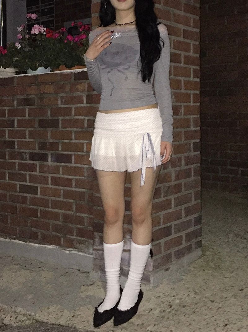 Dot Ribbon Strap Skirt (Ivory)