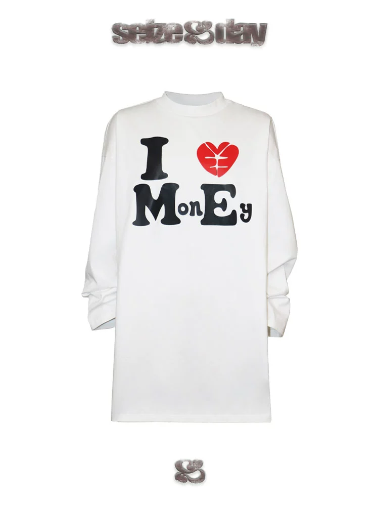  'love me love money' Loose and Versatile Mid - length T - shirt
