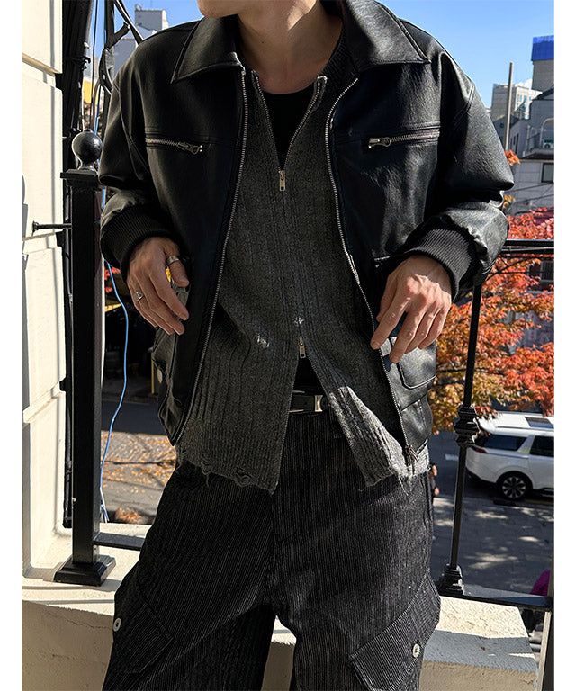 [F/W] Western crop leather jumper(2color)