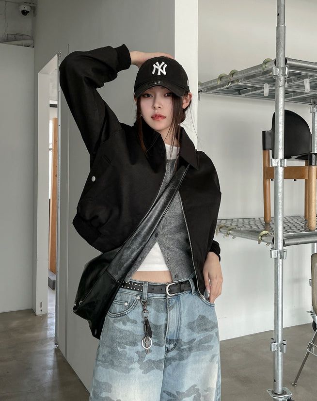 Lilo color matching crop cotton blouson