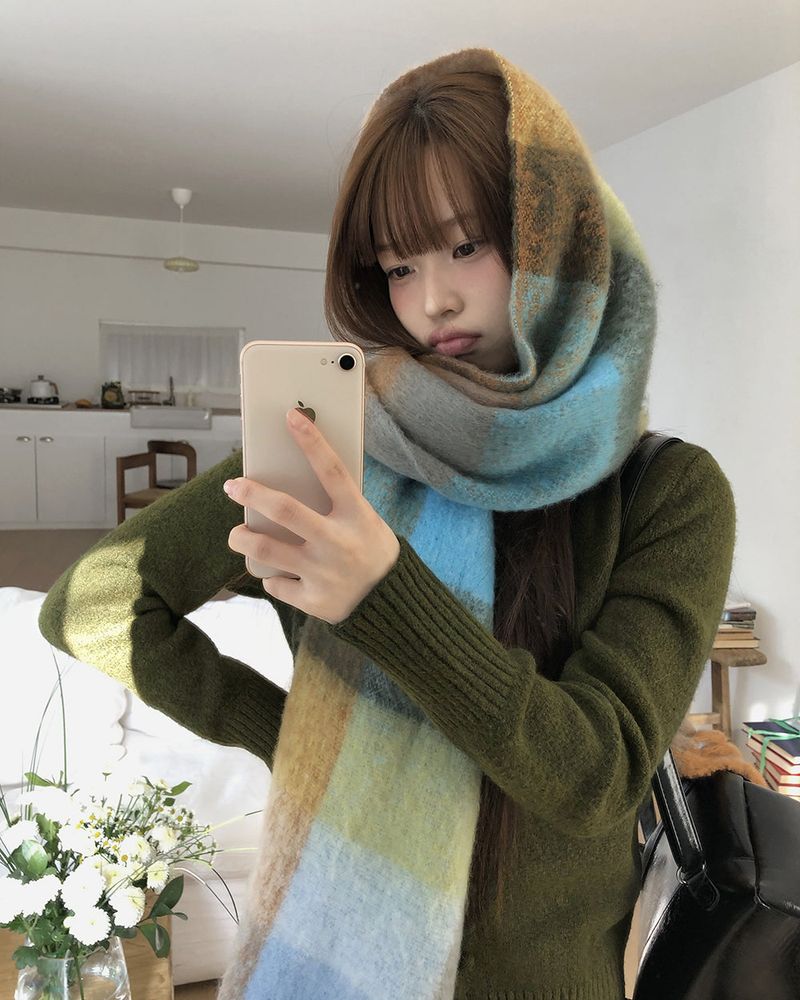 Kemin Thick Check Color Block Long Muffler