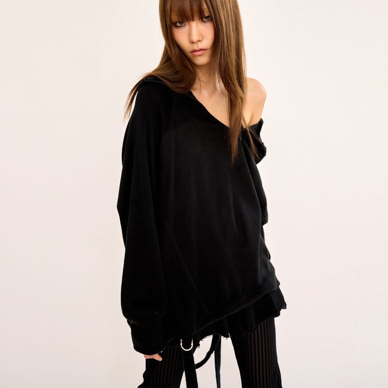 Hairy Zipslit Pullover - Black