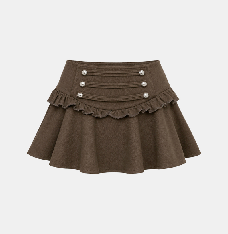 Metal Button Frill Mini Skirt