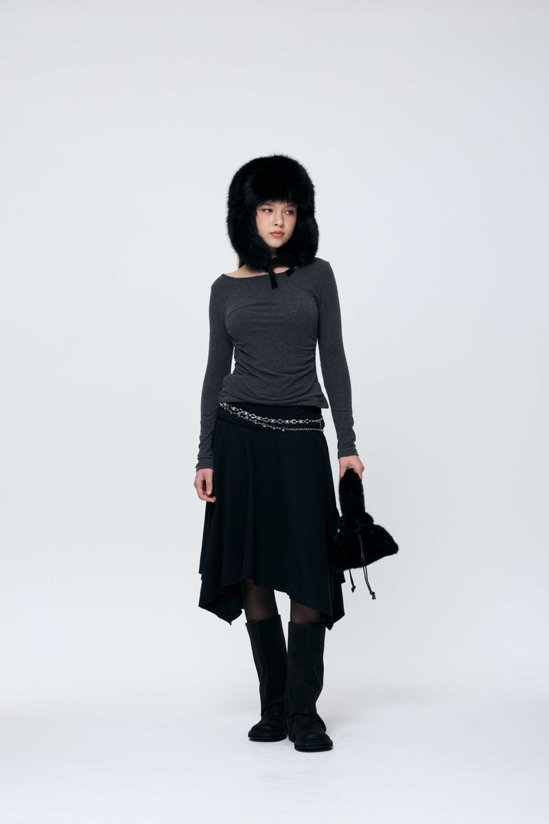 MUREN SHIRRING TOP / CHARCOAL