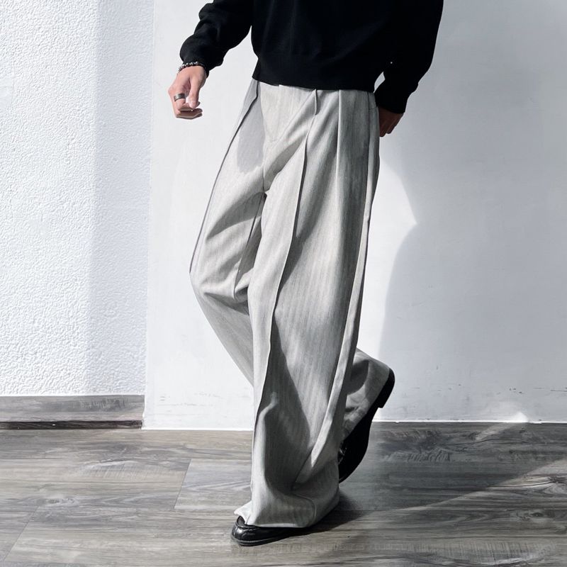 Curved Seam Draped Wide Trousers