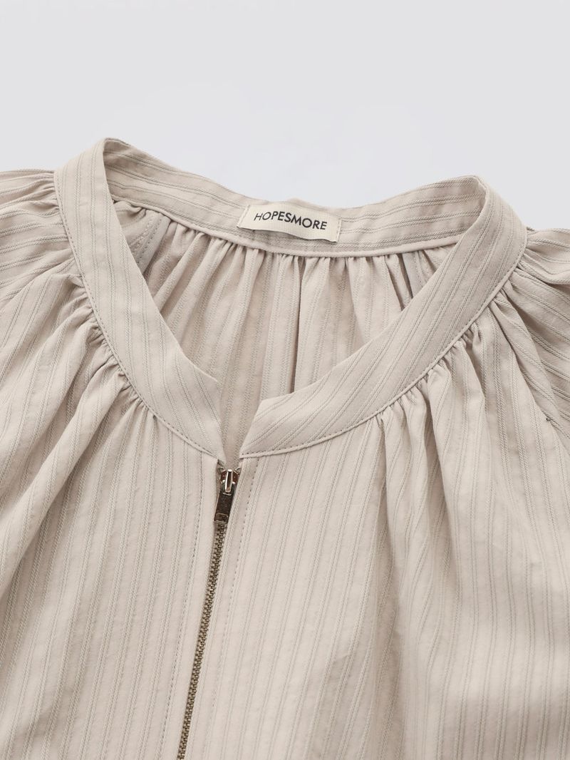 Shirring Zip-up Blouse Jumper_Black