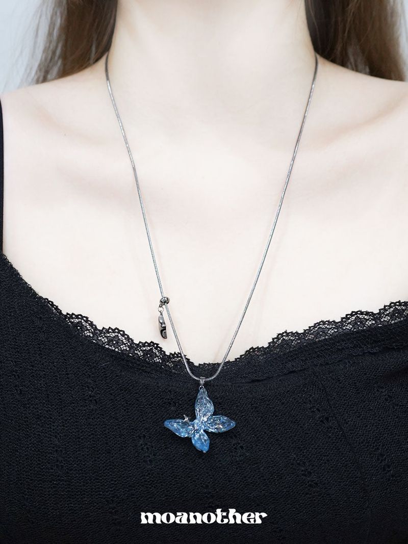 Blue Butterfly Long Necklace